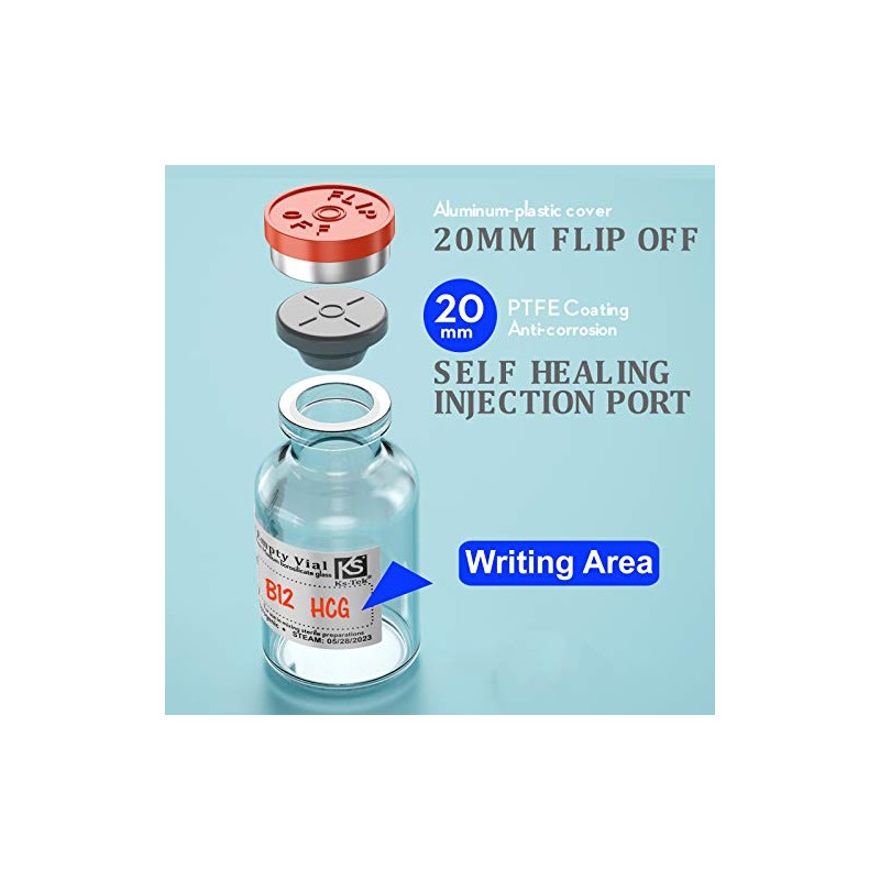 Ks-Tek Sterile Empty Vials with Self Healing Injection Port,with Flip