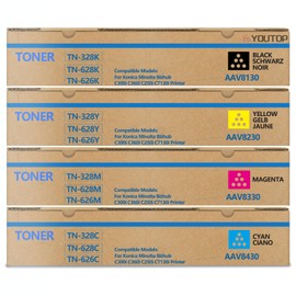 YOUTOP 4PK TN328 TN-328 Toner Cartridge Replacement for Konica Minolta Bizhub C300i C360i C250i C7130i Printer (AAV8130 AAV8230 AAV8330 AAV8430)