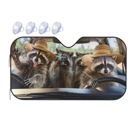 Funny Raccoon Car Windshield Sun Shade Raccoon Foldable Sunshades Front Sun Visor Window Shades Cover Automotive Interior Protector Blocks Uv Rays 55" L X 30" W