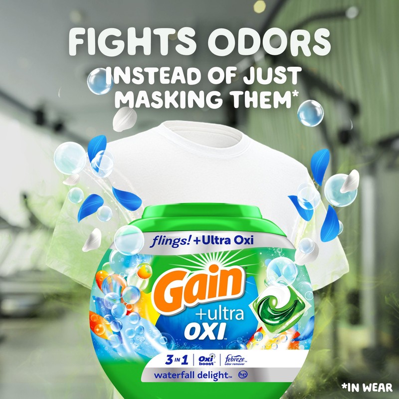 Gain Flings Ultra Oxi Laundry Detergent Pacs, 76 Count, Waterfall