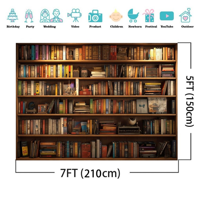 AIIKES 7x5ft Bookshelf Backdrop School Library Photography Backdrop Office Decoration