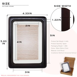 FRUMENSHIP 3x5 Wooden Picture Frame Set of 2, Display Pictures 2x4 with Mat or 3x5 Without Mat, Horizontal or Vertical Desktop Decor, Solid Wood Photo Frame (Black Walnut Color)