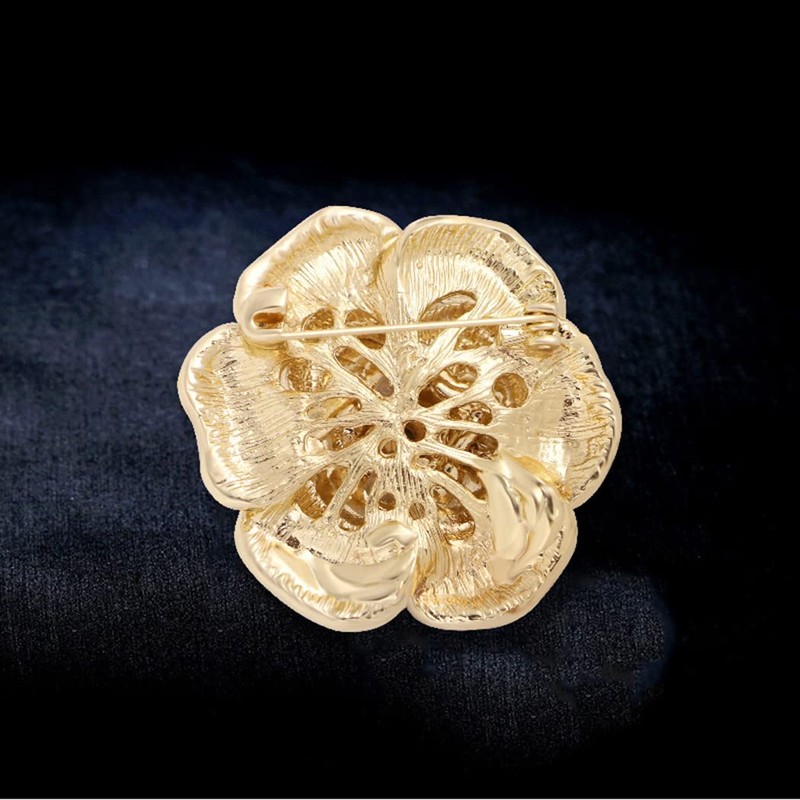 Enamel Camellia Pearl Brooch - Elegant Petal Pin Wedding &