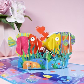 AUSWAY Happy Birthday Card Anniversary Greeting Card with Envelope 3D Pop Up Kissing Fish Popup Card for Mom Dad Husband Wife Grandma Grandpa Girl Boy Kids (QYAY1)
