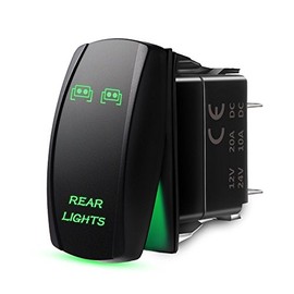 MICTUNING LS081302Z Rear Lights Rocker Switch On-Off LED Light, 20A, 12V, Green