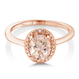 Gem Stone King 18K Rose Gold Plated Silver Peach Morganite and White Diamond Engagement Ring For Women (1.01 Cttw, Gemstone October Birthstone, Oval 8X6MM, Available In Size 5, 6, 7, 8, 9)