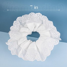 Framendino, White Hair Tie for Women Large Lace Scrunchies Ponytail Holder Hairband