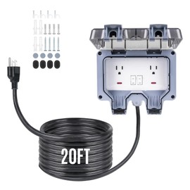 PJERJZN Outdoor Power Outlet 15A 110V with 10/20/33ft Extension Cord IP66 Waterproof, IK08 & UL1363-2018 Certified Outdoor Outlet Extender for Garden Garage Patio (20FT)
