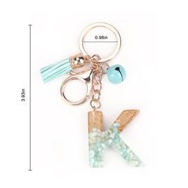 SHTALHST Initial Keychain, Letter Keychain with Tassel & Bell, Cute Keychain for Girls & Women, Bag Charm for Birthdays, Christmas, Valentine's Day, and Graduation, K
