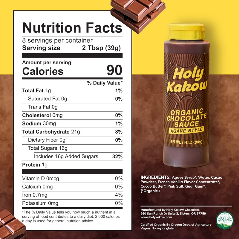 Holy Kakow Organic Chocolate Sauce - Organic Chocolate Syrup, Sweetened