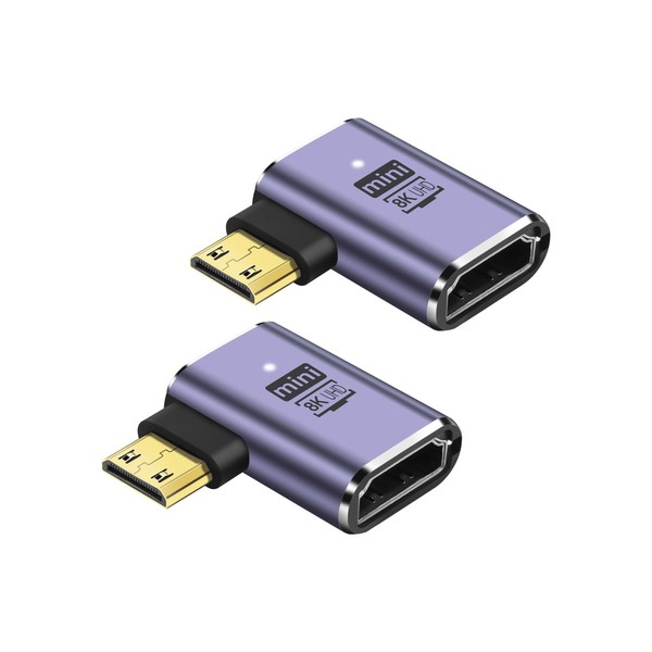 PNGKNYOCN 90 Degree 8K Mini HDMI Adapter, 2-Pack 48Gbps Left