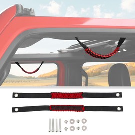 JWWY Roll Bar Grab Handles Front Door Top Handles, Paracord Grip Handles Compatible with 2018-2024+ Jeep Wrangler JL Gladiator JT 4xe Accessories 2pcs Red