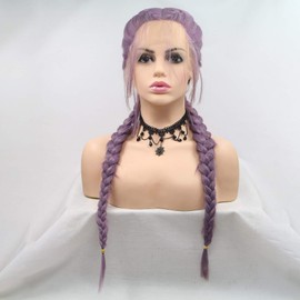 Karissa Hair Kardashian Hairstyle Double Braided Wigs for Women Platinum Blonde Lace Front Wig Long Synthetic Hair Twist Braids Drag Queen Wigs Female Cosplay Party Use 22inch