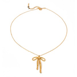 Joacii 18K Gold-Plated Irregular Bow Drop Pendant Necklace for Women Stainless Steel Simple Dainty Bow Knot Necklace Not Tarnish, Stainless Steel