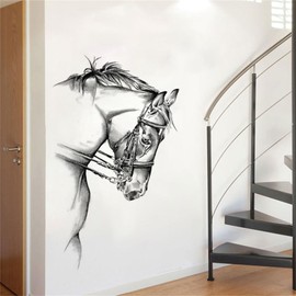 WOHAHA Black and White Stallion Wall Stickers Safari Animals Wall Decals Living Room Wall Decor Peel and Stick Removable Wall Murals Wild Jungle Animals Wall Art Decor