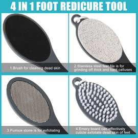 Yclin Foot File Callus Remover-3 Pcs 4 in 1 Foot Scrubber Dead Skin Remover for Feet,Pumice Stone, Foot Rasp and Sand Paper for Home Foot Care,Foot Brush for Shower (Grey Pedicure Foot File)