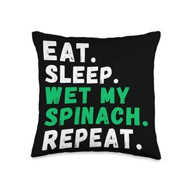 Organic Spinach Vegan Lifestyle Organic Gardening Lover Eat. Sleep. Wet My Spinach. Repeat Throw Pillow, 16x16, Multicolor