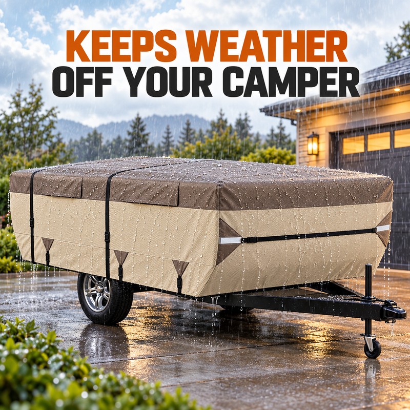 8-10 Ft Pop Up Camper Cover, 9-Layer Waterproof Windproof Folding