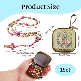 Qoncosy 1 Pack Catholic First Communion Rosary - Colorful Plastic Prayer Beads Necklace with Virgin Mary, Gift Box Included (15 Inches)
