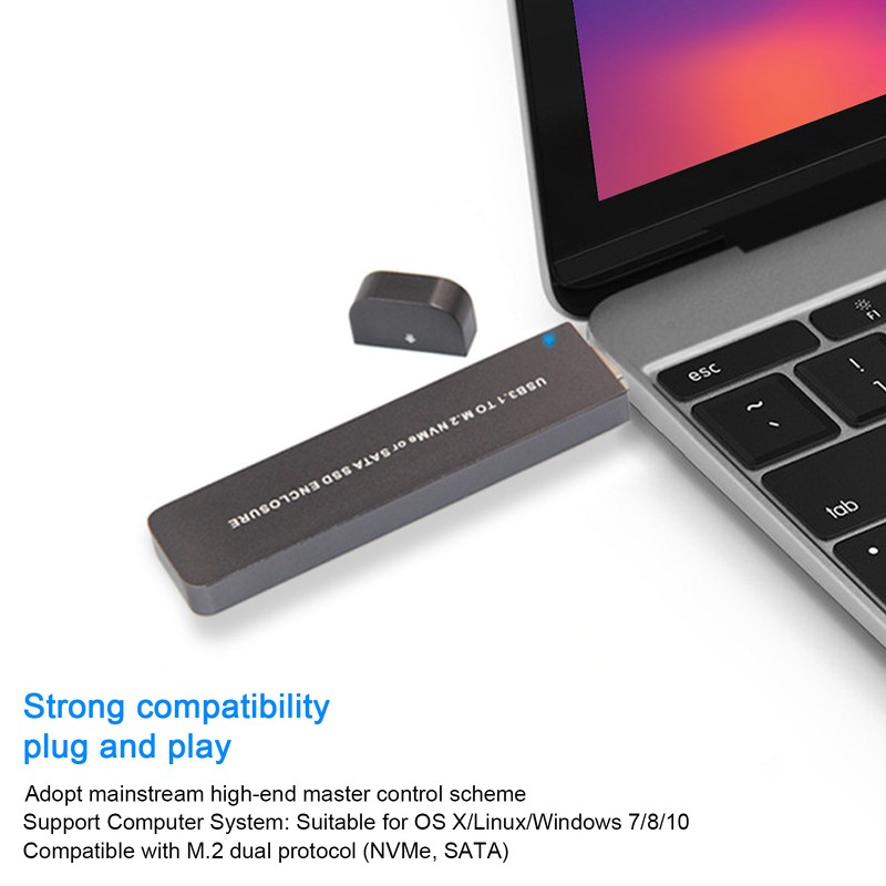 Hard Disk Box Aluminum Alloy USB3.1 to M.2 NVME/SATA SSD