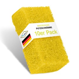 Gundel-Putz Cleaning Sponge Set of 10, Yellow - Cleaning Sponges - Lubrication-Free, Scratch-Free & Gentle on All Surfaces - Washing Sponge and Scourer - Sponge for Cleaning Stones (11 x 6 x 4 cm)