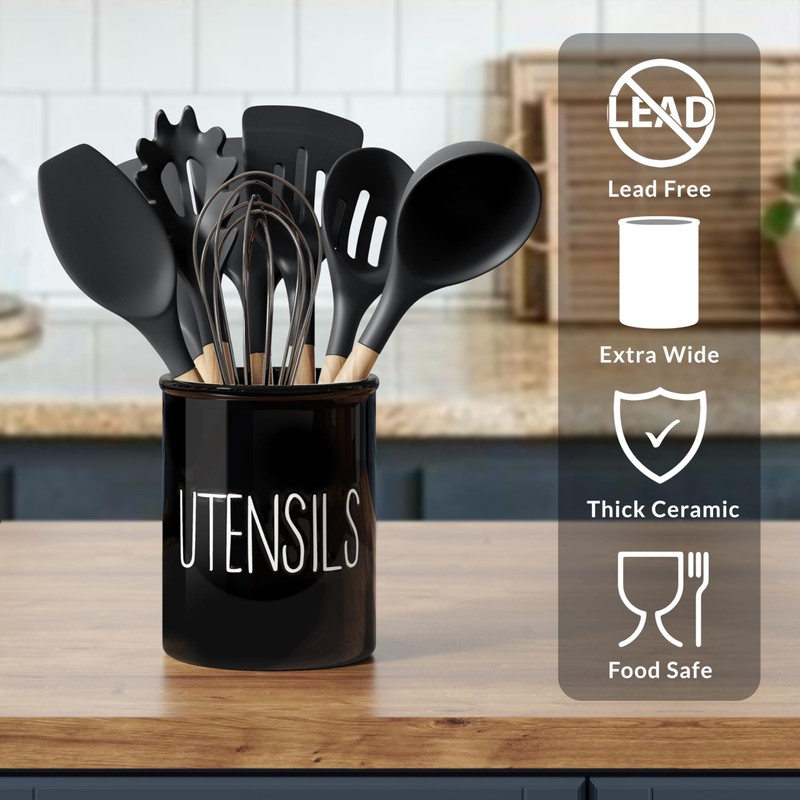 Barnyard Designs Ceramic Farmhouse Kitchen Utensil Holder for Countertop, Decorative