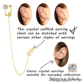 ELEDUCTMON Cubic Zirconia Earrings - Crystal Ear Cuff Earrings Chain Sterling Silver Hypoallergenic Cubic Zirconia Earrings Rhinestones Drop Dangle Earrings 2 in 1 earrings Gifts for Women