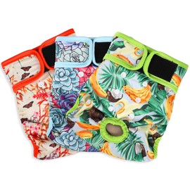 Grecle Washable Female Dog Diapers - Premium Reusable Diapers for Doggie in Heat - Highly Absorbent Dog Diapers Female for Pet Incontinence with Adjustable Snaps (Succulents, L)