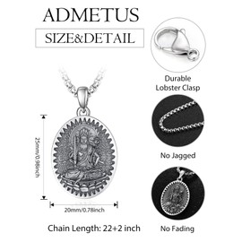 ADMETUS Akasagarbha Necklace Sterling Silver Bodhisattva Buddha Necklaces for Men Talisman Amulet Protection Pendant Chinese Constellation Zodiac Necklace Jewellery