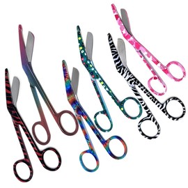 6 Pcs Set of Bandage Scissors 5.5" Long, Nurse Vet Tech Gift - Made of Stainless Steel with Colorful Patterns, First Aid, Used For Cutting Gauze, Tape, Clothing Bandages, Vet Wrap Adhesive Removal