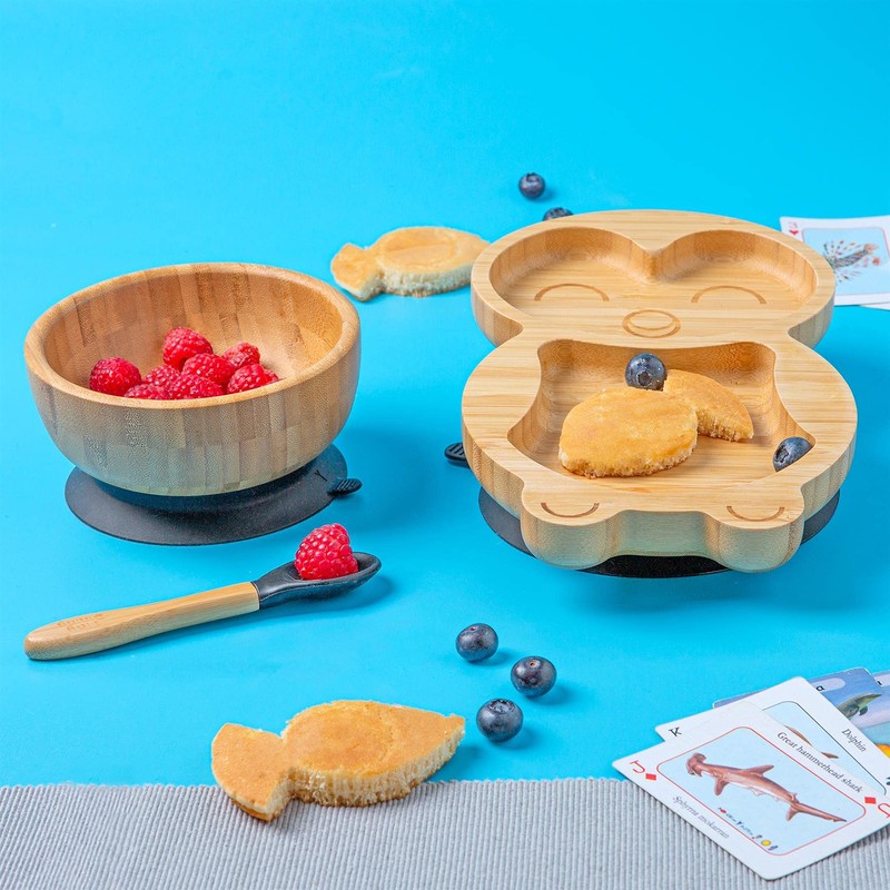 Tiny Dining Children's Penguin Bamboo Dinner Plate with Strong Stay