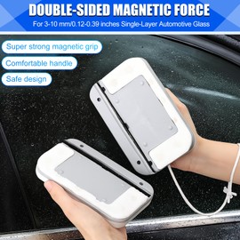 Dromco Magnetic Window Cleaner, Windshield Magnetic Car Window Cleaner Tool with Anti-Falling Rope, Track Cleaner and Dustpan Cleaning Brush, for Glass Thickness 3-5 Inch