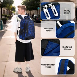 Tanou School Backpack Boys Backpack Teenagers Camouflage School Bag for Boys with Large Capacity, Fashionable Satchel Daypack for School and Travel, Blue
