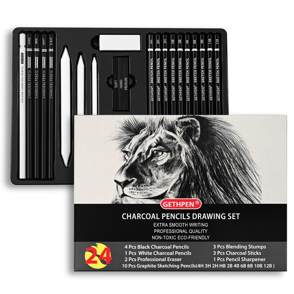 Drawing Sketching Pencil Set, 24 Piece Pro Artist Sketch Kit