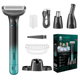 VGR Maquinilla de afeitar íntima 3 en 1 para hombre, afeitadora corporal inalámbrica para hombre, recortadora de vello nasal para hombre y para hombre con base, adecuada para pecho, piernas, axilas