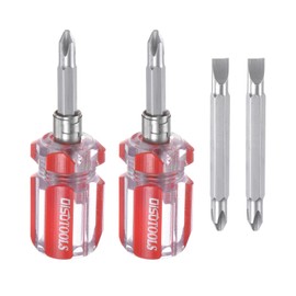 QUARKZMAN Pack of 2 Short Screwdrivers PH2 Phillips SL6 Flat Head Stubby Magnetic CR-V Screwdriver 2 in 1 Pocket Tip Slotted Mini Phillips Screwdriver for DIY Repair