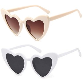 JFAN Party Glasses Heart Sunglasses Retro Sunglasses Heart Shape for Women Party Sunglasses Vintage Fashion Oversized Classic Glasses, Beige + White