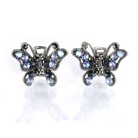 Small Decorative Hair Jaw Clips Vintage Butterfly Rhinestone Crystal Hair Claw Clips, Set of 2, Blue