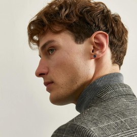 Men's Viking Earrings S925 Sterling Silver Celtic Knot Stud Earrings Iced Out Cz Blue Cubic Zirconia with Celtic Knot Stylish Hip Hop Street-Wear/Punk Look for Men Women-Black Onyx, 9.5 x 9.5 mm,