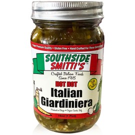 SOUTHSIDE SMITTI'S - ITALIAN STYLE GIARDINIERA - HOT HOT - 16 oz - Best Chicago Style Giardiniera Peppers - Original Southside Recipe
