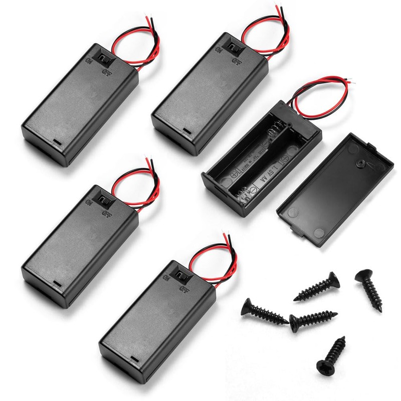 LampVPath 5Pcs 2 AA Battery Holder with Switch, 2X 1.5V
