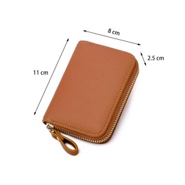 ZMREN Women's Credit Card Holder Small Leather Blocker Wallet ID Cards Credit Card Holder RFID Protection Card Holder Case Cash Coin Compartment Purse Wallet with Zip, brown, rfid wallet