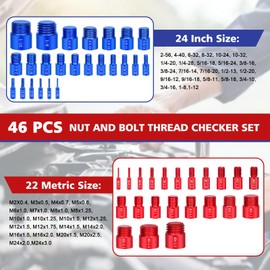 SNSMBNSR 46Pcs Thread Checker, Nut and Bolt Thread Checker 24 Standard and 22 Metric Set, Thread Gauge Suitable for Nut or Bolt Size Finder in Narrow and Tricky Areas