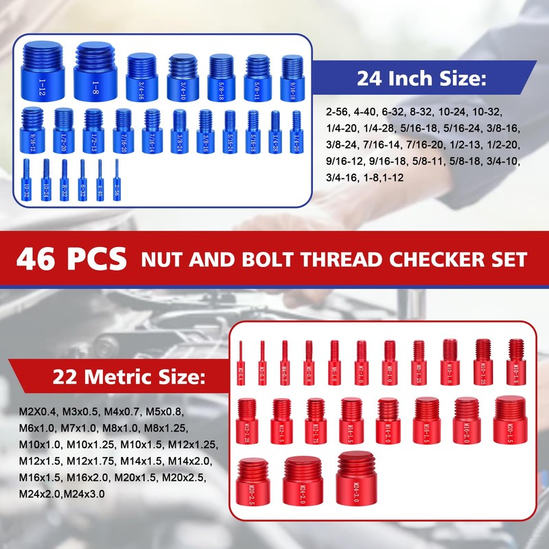 SNSMBNSR 46Pcs Thread Checker, Nut and Bolt Thread Checker 24