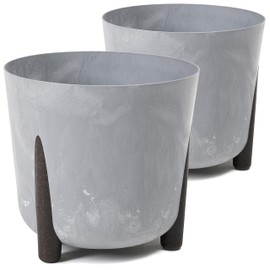Tymar Flower Pot with Feet, Pack of 2, Round Shape, Planter (2 Pack), Concrete, Diameter 21 cm)