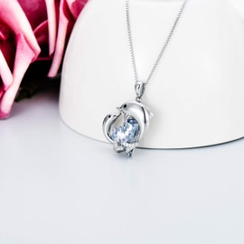 TOUPOP Dolphins Necklace for Women Dolphins Gifts 925 Sterling Silver Dolphins Pendant with Crystal Dolphins Jewelry for Girls Birthday Gifts for Mother and Daughter