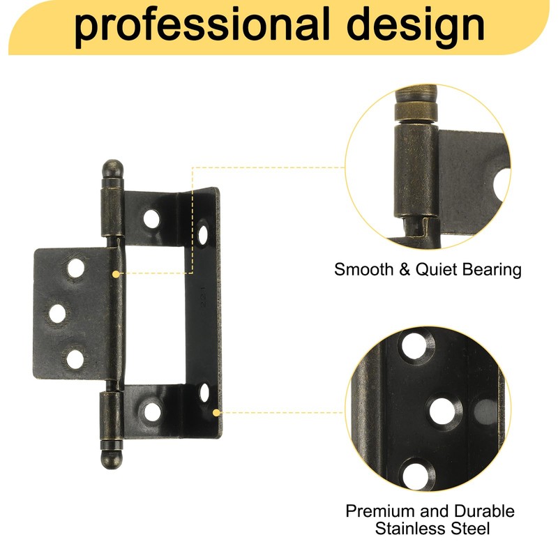 sourcing map 6Pcs Cabinet Hinges Full Inset, 3.4x0.7Inch Partial Wrap