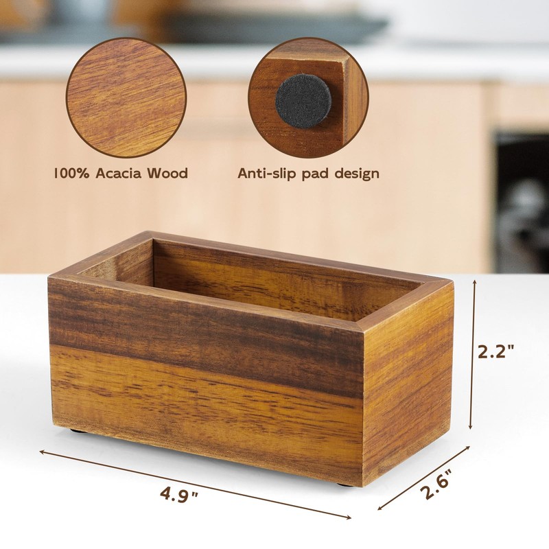 BWODYAY Sugar Packet Holder, Acacia Wood Sugar Caddy, Sugar Packet