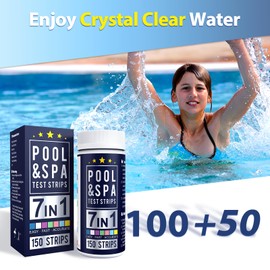 Hot Tub Test Strips 7 in 1, Pool Test Strips 150 Strips Pool & SPA Test Kit Strips Water Test Kits, Pool Essentials Water Chemical Testing for Chlorine, Bromine, Hardness, pH, More, Accurate Test Way