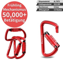 FresKaro 3 inch Twist Locking Carabiner Clips, Weight Class 1224 kg, Auto-Lock Aluminium Carabiner, for Hammocks, Yoga Swing, Camping, Keychain, Safe Dogs (Red)